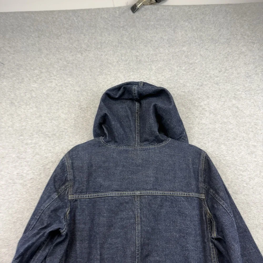 POLO JEANS RALPH LAUREN 90s Denim Duster Trench Chore‎ Coat L Indigo Blue Hooded
